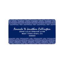 Blue Wedding Damask Address Label