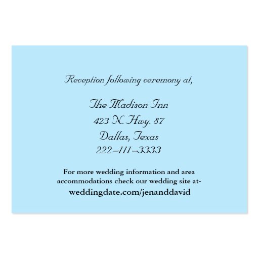 Blue Wedding enclosure cards Business Cards (front side)