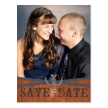 Blue Western & Dark Wood Save the Date Postcards