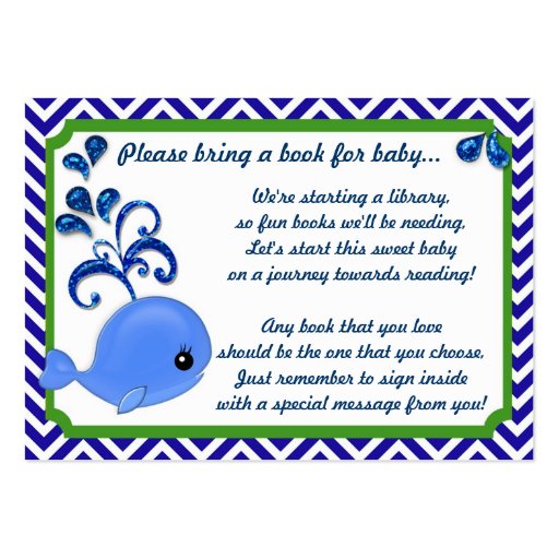 Blue Whale Baby Baby Shower Book Insert Request Business Cards