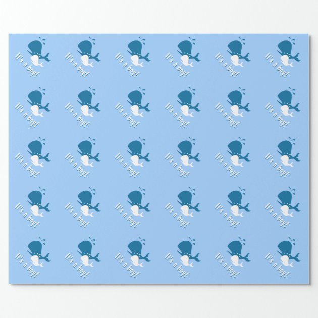 Blue whale baby shower wrapping paper 2/4