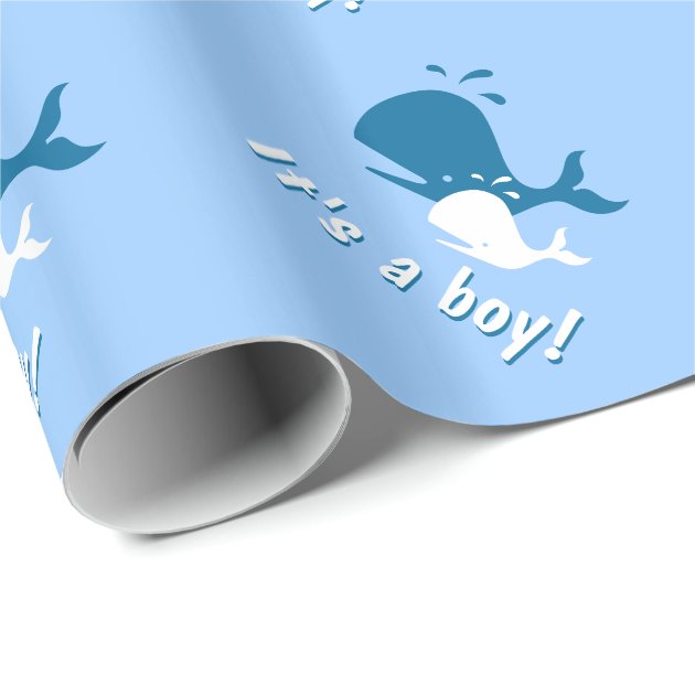Blue whale baby shower wrapping paper 3/4