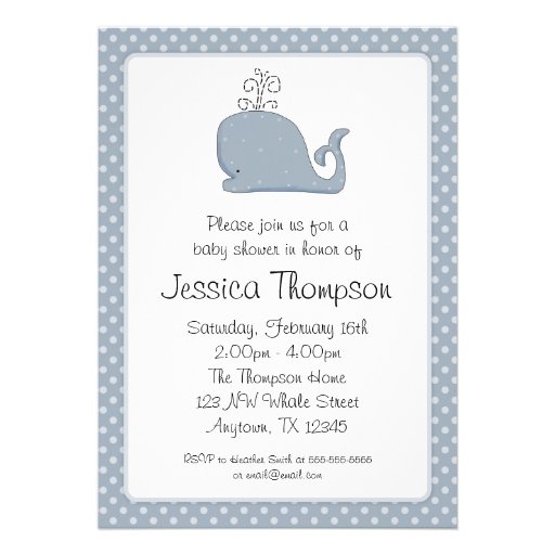 Blue Whale Polka Dots Boy Baby Shower Personalized Invites