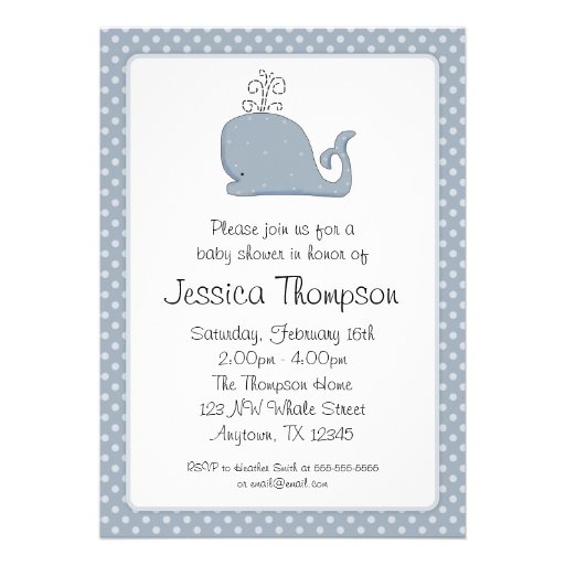 Blue Whale Polka Dots Boy Baby Shower Personalized Invites
