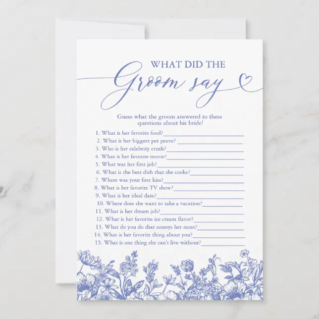 Blue What Did The Groom Say Bridal Shower Game Invitation Zazzle