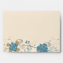 Blue whimsical floral swirls wedding A7 envelope