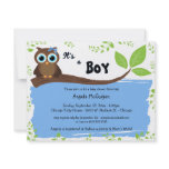 Blue Whimsical Owl Baby Shower Invite
