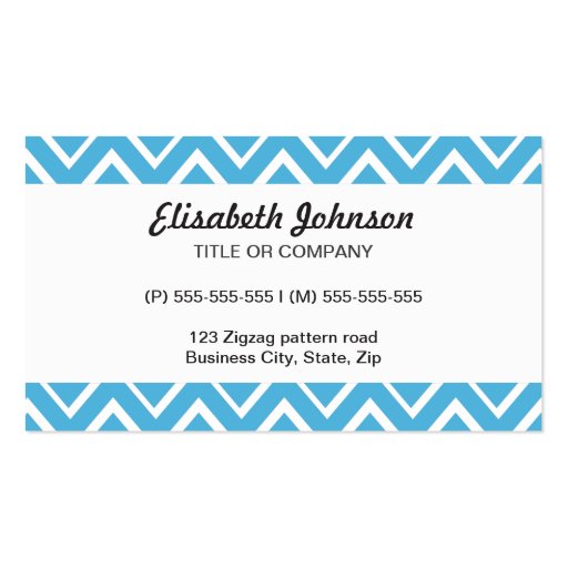 Blue whimsical zig zags zigzag chevron pattern business card (front side)