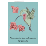 Blue Whimsy Hummingbird Greeting Card
