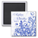 Blue & White Abstract Floral Wedding Save the Date or Favor Magnet