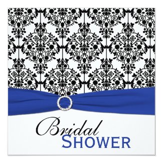 Blue, White, and Black Damask Bridal Shower Invite 5.25" Square Invitation Card