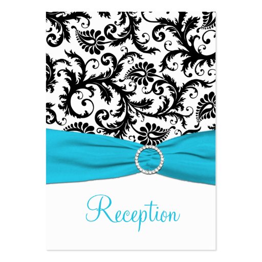 Blue, White, and Black Damask Enclosure Card Business Card (front side)