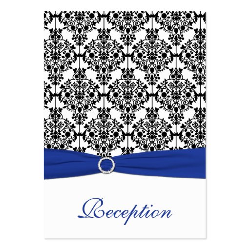 Blue, White and Black Damask Enclosure Card Business Card (front side)