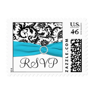 Blue, White, and Black Damask RSVP Postage stamp