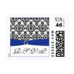 Blue, White, and Black Damask RSVP Postage