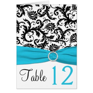 Blue, White, and Black Damask Table Number Card card