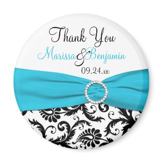 Blue, White, and Black Damask Wedding Favor Magnet magnet