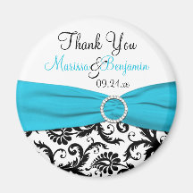 Blue, White, and Black Damask Wedding Favor Magnet