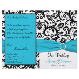 Blue, White, and Black Damask Wedding Program flyer