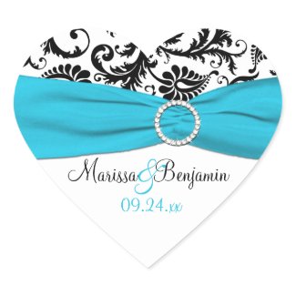 Blue, White, and Black Damask Wedding Sticker sticker