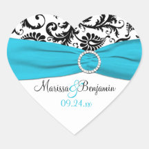 Blue, White, and Black Damask Wedding Sticker