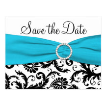 Blue, White, and Black Save the Date Postcard