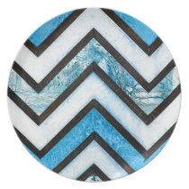 Blue white and black textured chevron pattern plates