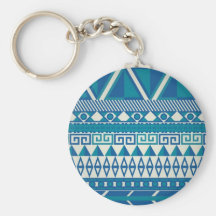 Blue & White Aztec pattern Key Chain