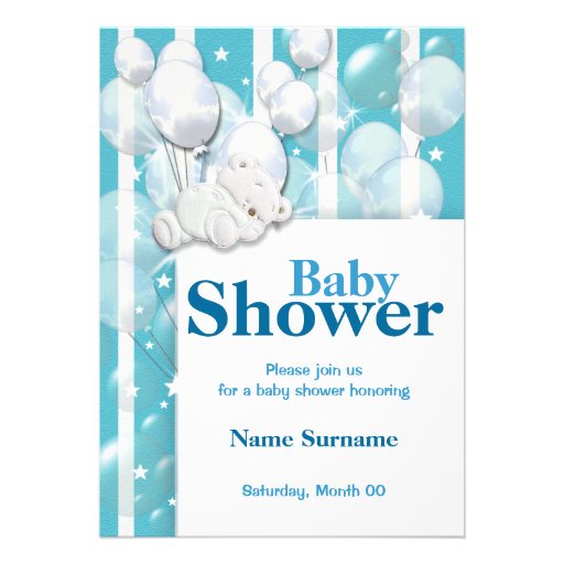 Blue white baby shower boys custom invitations