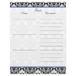 Blue, White, Black Damask Linen Guest Book Paper letterhead