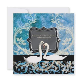 Blue white black vintage engagement invitation