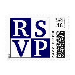 Blue White Block Lettering RSVP Wedding Stamps