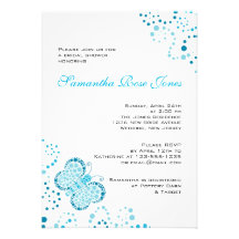 Blue & White Butterfly Pointillism Bridal Shower Cards