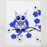Blue White Cherry Blossoms Owl Flyer