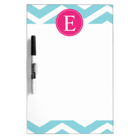 Blue White Chevron Bright Pink Monogram Dry-Erase Board