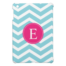 Blue White Chevron Bright Pink Monogram iPad Mini Covers
