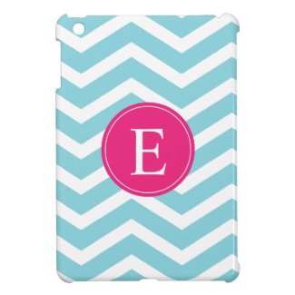 Blue White Chevron Bright Pink Monogram iPad Mini Covers