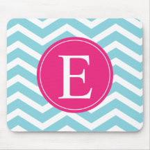 Blue White Chevron Bright Pink Monogram Mousepads