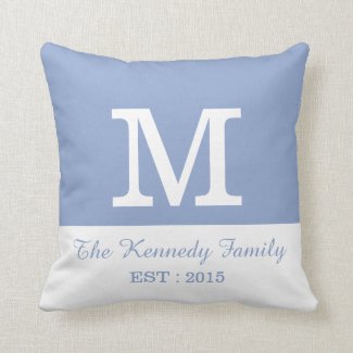 Blue White Color Block Family Monogram Reversible Throw Pillow