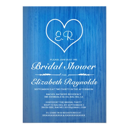 Blue & White Country Bridal Shower Invitations