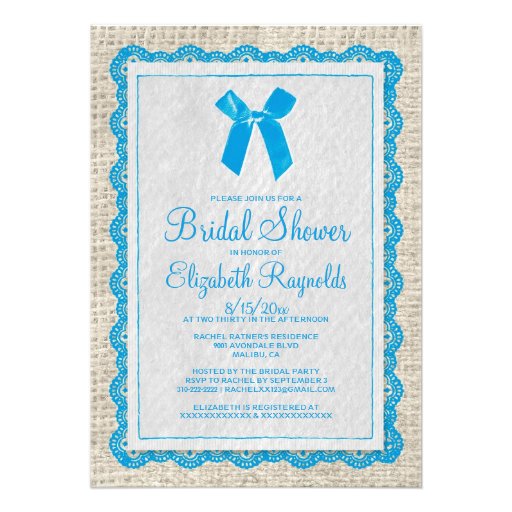 Blue White Country Burlap Bridal Shower Invitation