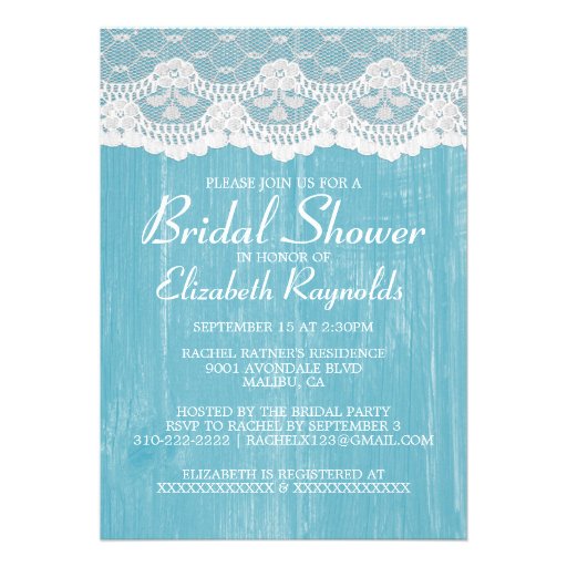 Blue & White Country Lace Bridal Shower Invitation