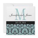 Blue White Damask Monogram Wedding Invitation 3 invitation
