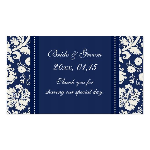 Blue White Damask Wedding Favor Tags Business Card Templates (front side)