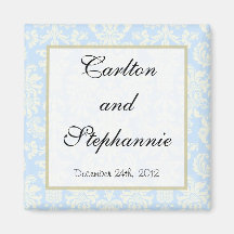 Blue/White Damask Wedding Magnet Favor
