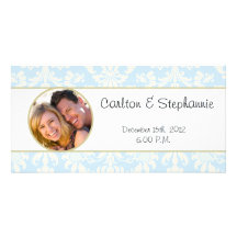 Blue/White Damask Wedding Photo Announcement Picture Card