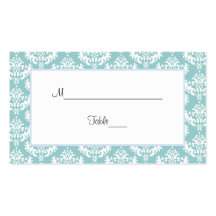 Blue & White Damask Wedding Place Cards Business Card Templates