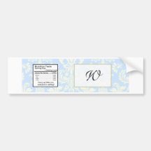 Blue/White Damask Wedding Water Bottle Label Bumper Stickers