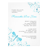 Blue & White Dragonfly Pointillism Bridal Shower Custom Invites