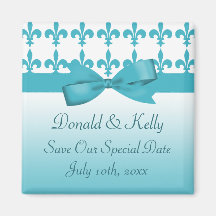 Blue & White Fleur De Lis Wedding Magnet